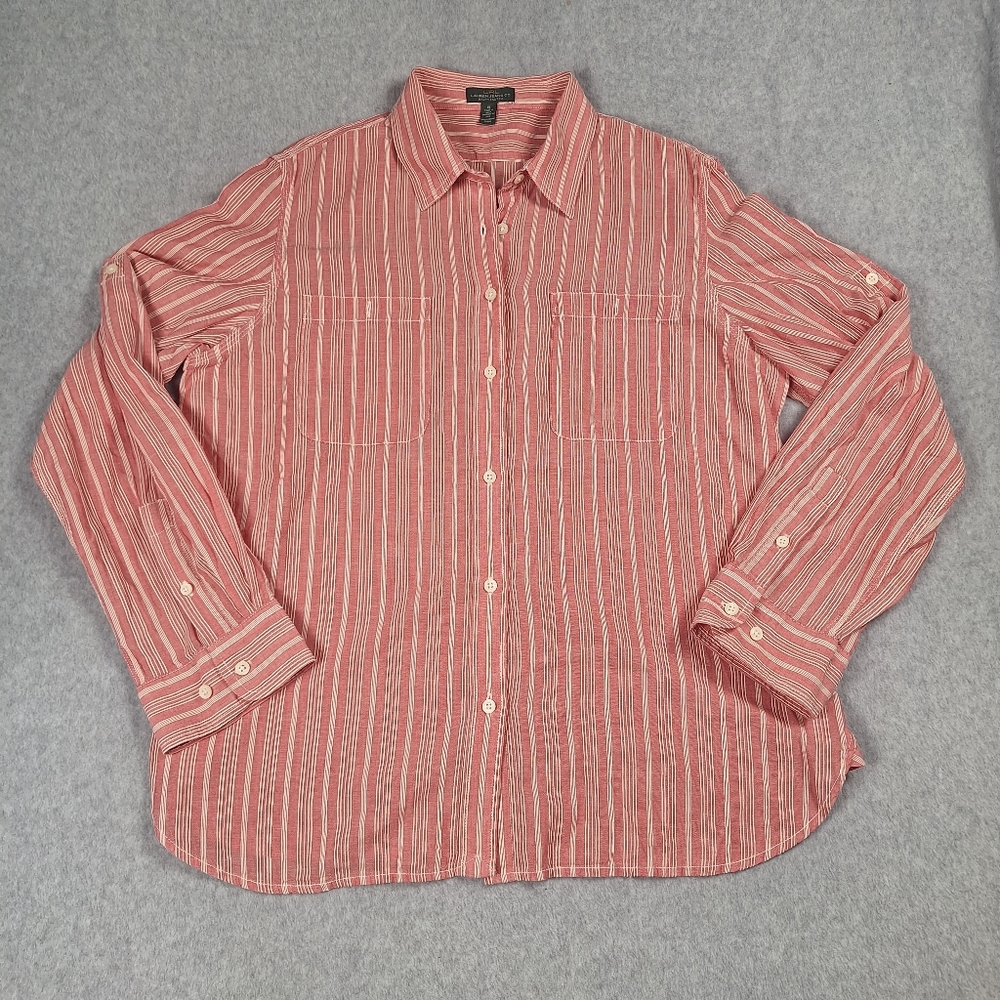 Ralph Lauren Pink and White Striped Casual Shirt Women Size XL 100% Cotton